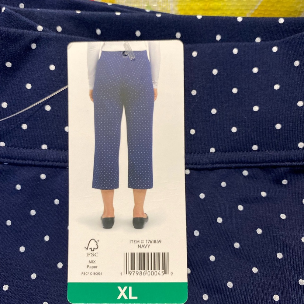 Lands' End Navy Polka Dot Cropped Pants - Picture 2 of 2